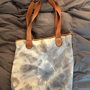Lucky Brand Blue Tie-Dye Tote with Brown Straps